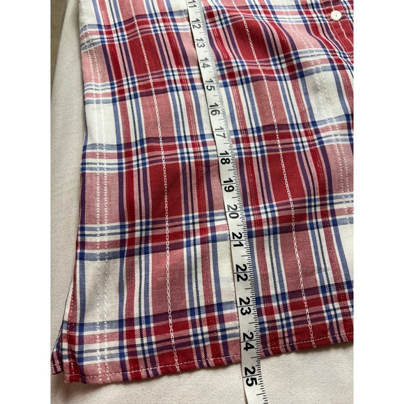 Alfred Dunner Women's Red Plaid 3/4 Sleeve Button Front Top Floral Beading 14P - Picture 9 of 10